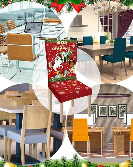 Ganeen 6 Pcs Christmas Chair Covers Merry Christmas Chair Back Cover Stretch Christmas Seat Cover Washable Xmas Dining Chair Protector Slipcover for Dining Room Kitchen Holiday Party (African Style) Ganeen