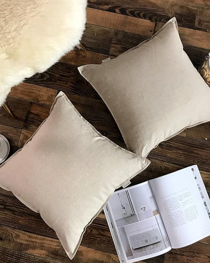 Jeanerlor Set of 2 Decorative Cotton Linen Couch 26"x26" Throw Pillow Case for Sofa Durable Classy, Comfortable Cushion Cover for Party/Wedding(65 x 65cm) Light Linen - LeafyLoom