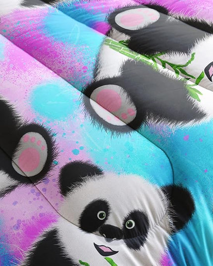 Panda Comforter Full Size,Neon Panda Comforter Set for Kids Teens Girls Boys,3Pcs Bedding Set Printed Comforter with 2 Pillowcases,Down Alternative,Soft and Lightweight，Full Size - LeafyLoom