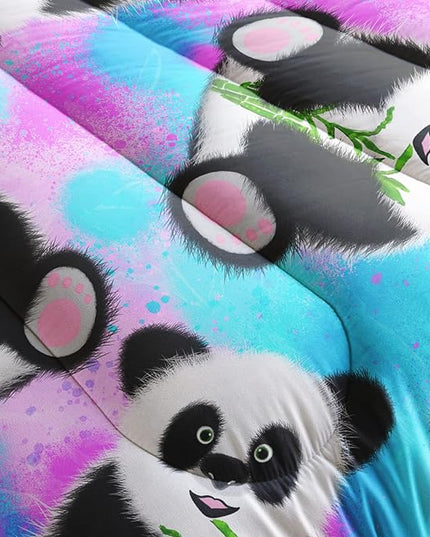 Panda Comforter Twin Size,Neon Panda Comforter Set for Kids Teens Girls Boys,3Pcs Bedding Set Printed Comforter with 2 Pillowcases,Down Alternative,Soft and Lightweight，Twin Size - LeafyLoom
