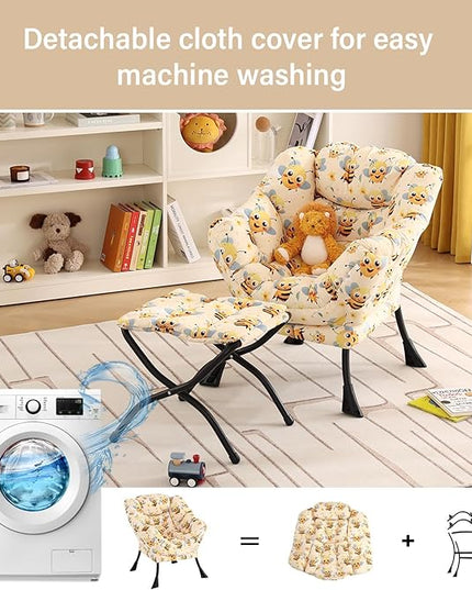 Welnow Toddler Kids Lazy Chair with Ottoman, Glow in The Dark Accent Comfy Lounge Children Armchair Couch with Removable Cover, Detachable Reading Chair with Footrest for Boy or Girl, Bees - LeafyLoom