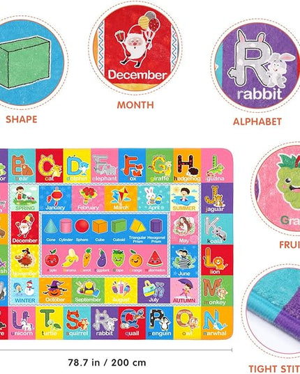 IMIKEYA Kids Play Rug Mat Playmat with Colorful Pattern, Playtime Collection ABC Alphabet, Seasons, Months, Fruit and Shapes Educational Area Rug for Kids Playroom Bedrooms, 78.7 x 59 Inch - LeafyLoom