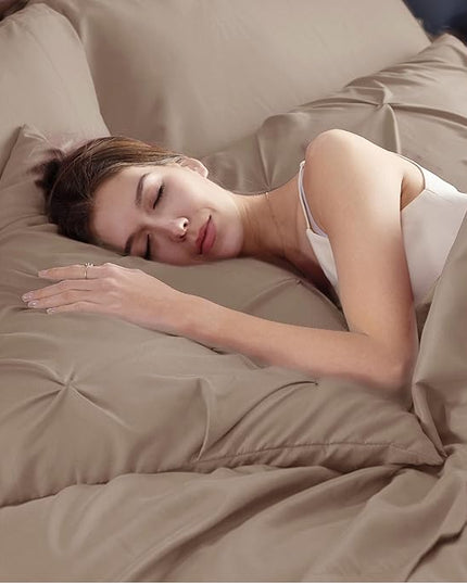 Bedsure Twin Comforter Set with Sheets - 5 Pieces Twin Bedding Sets, Pinch Pleat Khaki Twin Bed in a Bag with Comforter, Sheets, Pillowcase & Sham, Kids Bedding Set - LeafyLoom