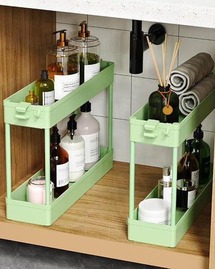 SPACEKEEPER Slim Rolling Storage Cart 4 Tier Bathroom Organizer Utility Cart Mobile Shelving Unit Tower Rack for Kitchen, Laundry Room, Bathroom, Narrow Places, Green - LeafyLoom