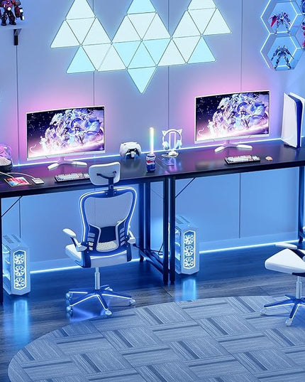 47 Inch Computer Desk with Magic Power Outlets and USB Charging Ports, Modern Home Office Desks, Sturdy Simple Writing Table, Laptop PC Gaming Desk for Bedroom Workstation, Black, 2 Pack - LeafyLoom