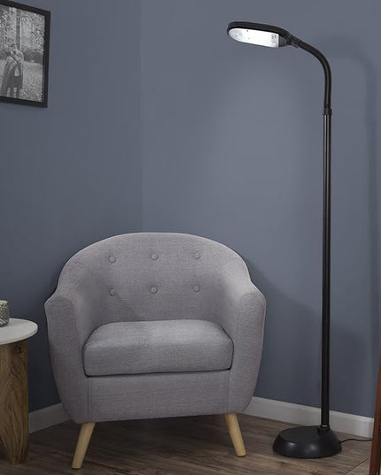 Lavish Home 72-6890 Natural Sunlight Floor Lamp with Bendable Neck-Reading, Craft, Studying, and Esthetician Light, 73.5-Inch Tall, Black - LeafyLoom