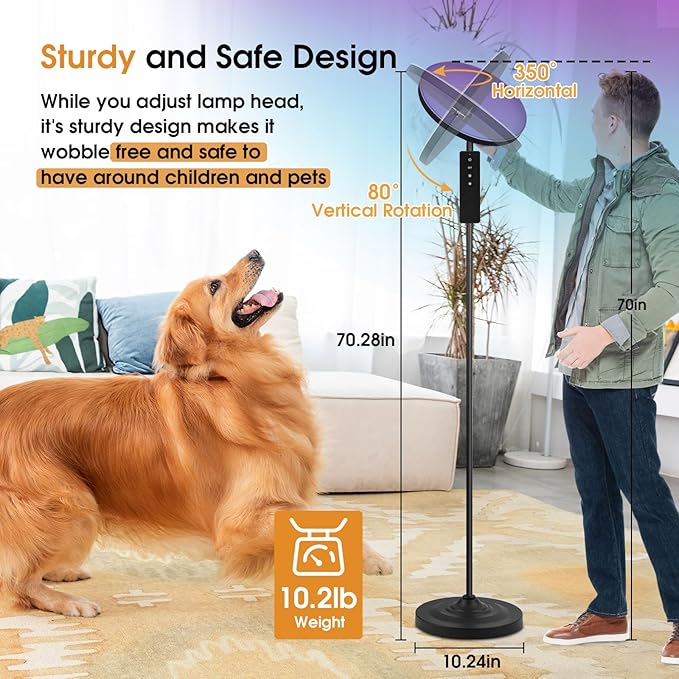 Floor Lamp, 36W/3600LM Bright Floor Lamp with Remote Control, RGB Color Changing Torchiere Floor Lamp, Stepless Adjust Color Temperatures & Brightness for Bedroom and Play Room - LeafyLoom