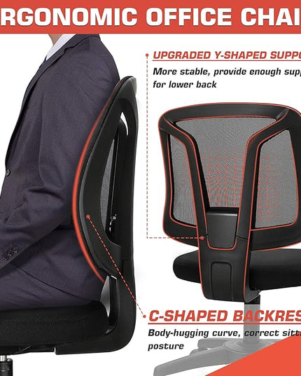 Armless Mesh Office Chair Ergonomic Swivel Black Small Computer Desk Chair No Arms with Lumbar Support Height Adjustable Task Chair for Adults and Kids - LeafyLoom