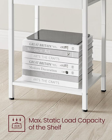 VASAGLE Nightstand, Side Table with Fabric Drawer, 24-Inch Tall End Table with Storage Shelf, Bedroom, White ULGS021W14 - LeafyLoom