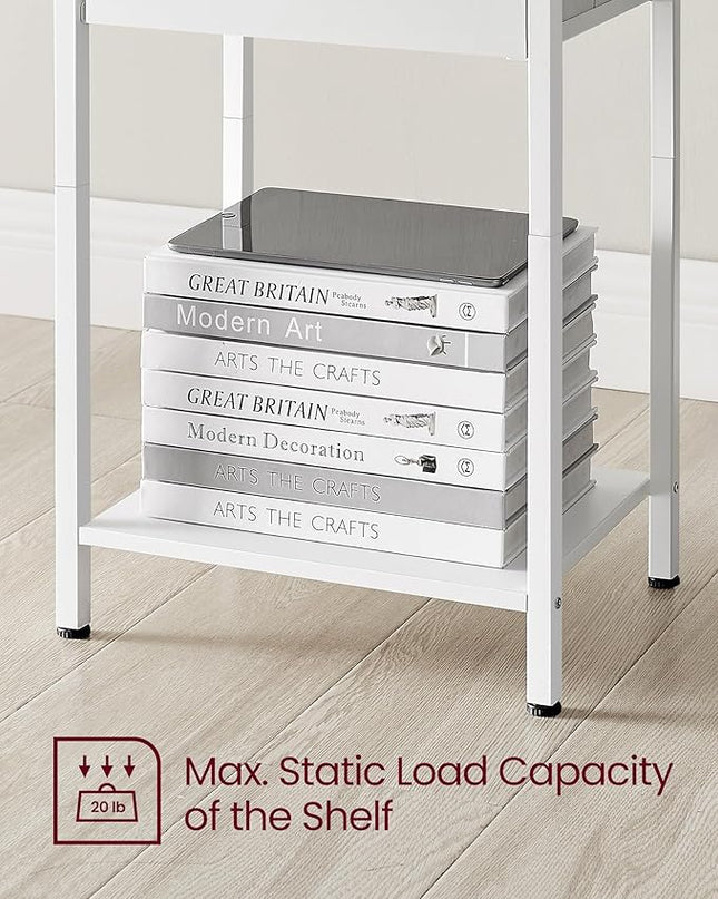 VASAGLE Nightstand, Side Table with Fabric Drawer, 24-Inch Tall End Table with Storage Shelf, Bedroom, White ULGS021W14 - LeafyLoom