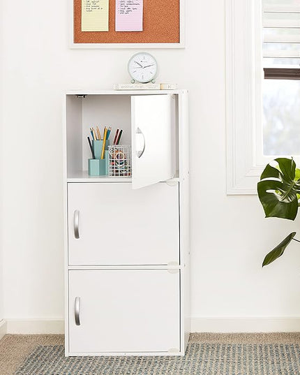 Hodedah Heavy Duty Engineered Wooden 3 Door Enclosed Multipurpose Storage Cabinet with Included Hardware for Easy Assembly, White - LeafyLoom