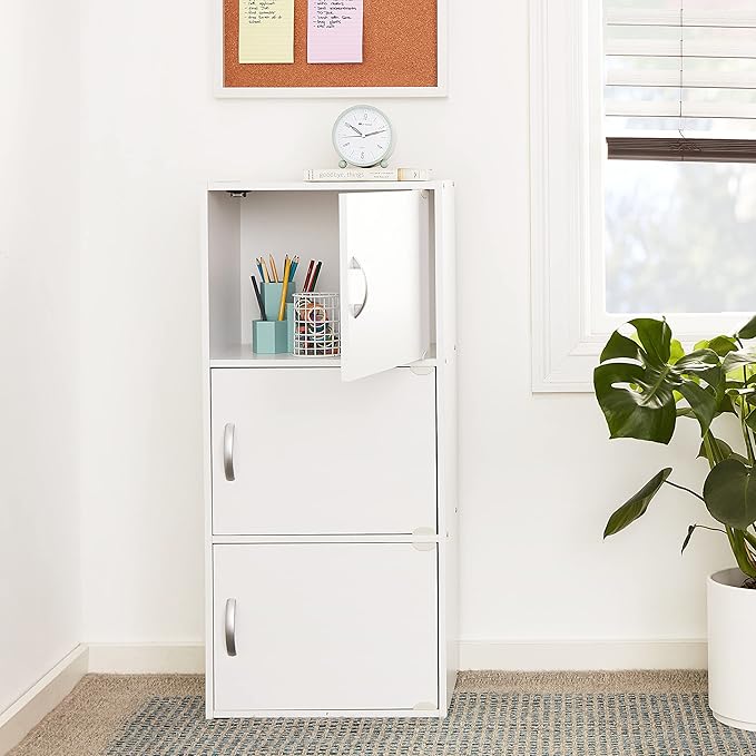 Hodedah Heavy Duty Engineered Wooden 3 Door Enclosed Multipurpose Storage Cabinet with Included Hardware for Easy Assembly, White - LeafyLoom