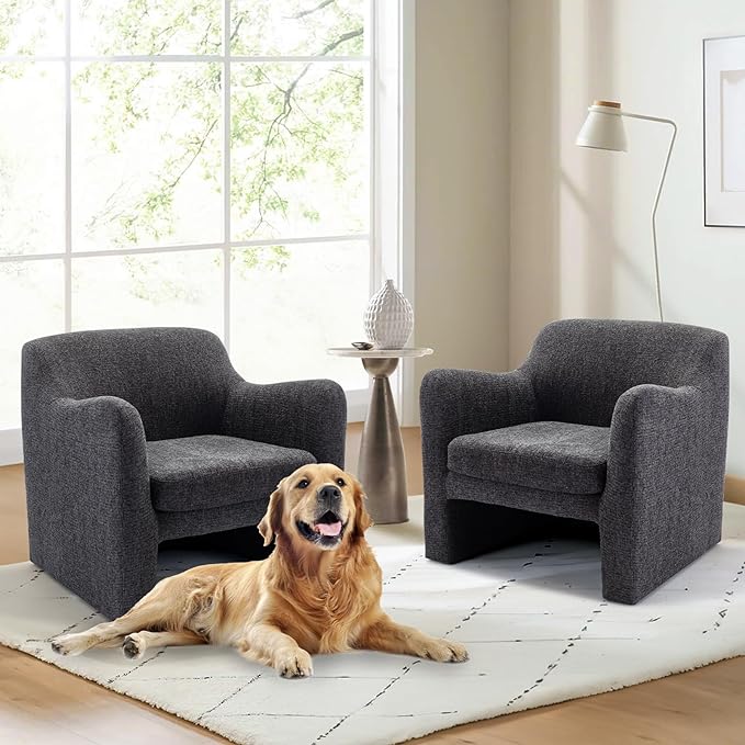 COLAMY Modern Accent Chair, Living Room Chair, Soft Padded Armchair with Back, Comfy Fabric Accent Chair for Living Room Bedroom, Charcoal Grey - LeafyLoom