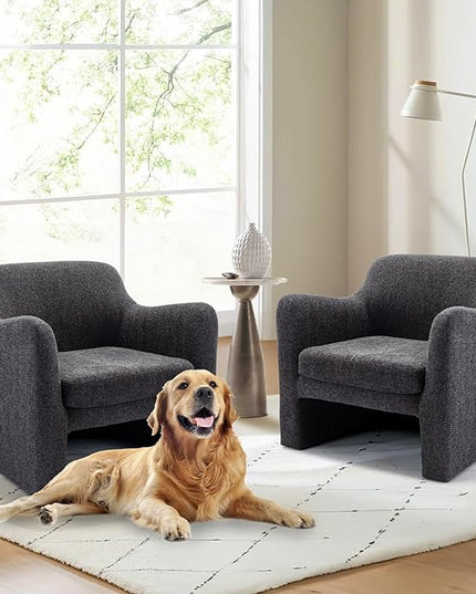 COLAMY Modern Accent Chair Set of 2, Living Room Chair, Soft Padded Armchair with Back, Fabric Accent Chair for Living Room Bedroom, Charcoal Grey - LeafyLoom
