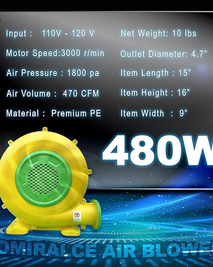 CoMiracle Air Blowers, 480 W Inflatable Bounce House Air Blower, Outdoor Inflatable Castle and Jump Slides Blower - LeafyLoom