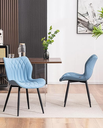 YOUNIKE Dining Chairs Set of 2 Upholstered Faux Leather Dining Room Chairs, Modern Kitchen Chairs Living Room Bedroom Side Chairs with Wide Curved Back and Adjustable Metal Legs, Blue - LeafyLoom