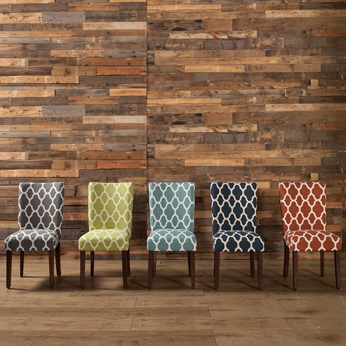 HomePop Parsons Classic Upholstered Accent Dining Chair, Set of 2, Green and Cream Geometric - LeafyLoom