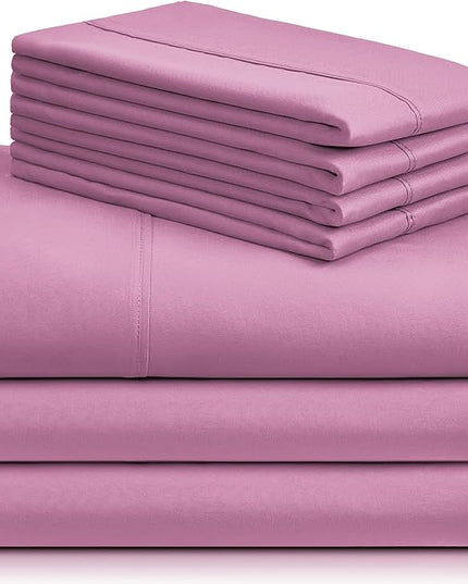 LuxClub 7 PC Split King Sheet Set, Breathable Luxury Bed Sheets, Deep Pockets 18" Eco Friendly Wrinkle Free Cooling Sheets Machine Washable Hotel Bedding Silky Soft - Light Plum Split King - LeafyLoom