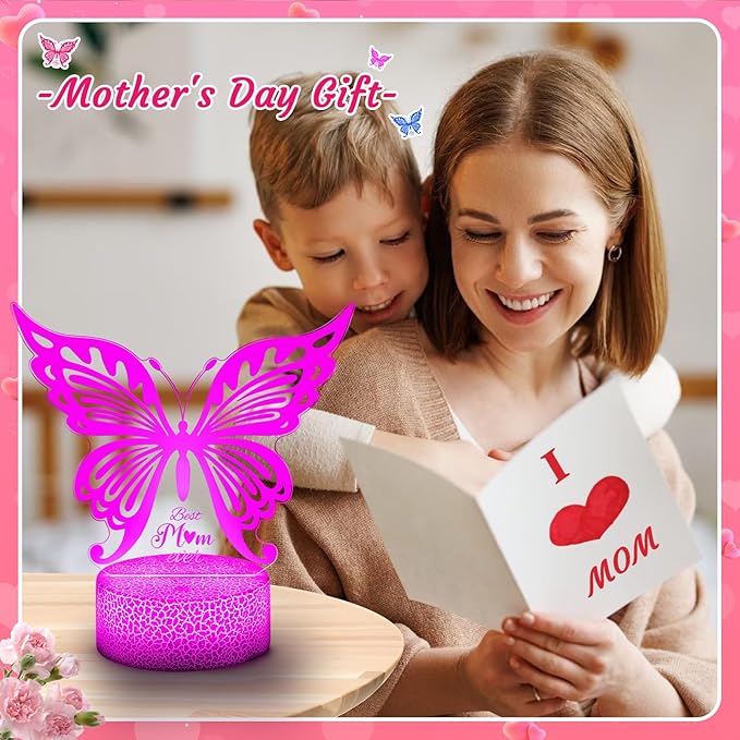 Linkax Mom Birthday Gifts, 7 Colors Changing Butterfly Gifts for Mom from Daughter Son, Mom Gifts Room Decorative Night Light, Thanksgiving Mothers Day Birthday Gifts for Mom, Best Mom Ever Gifts - LeafyLoom