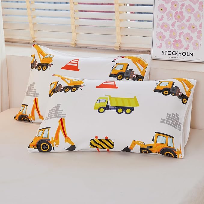 Kids Twin Comforter Set for Boys,Engineering Vehicle Comforter Set Twin,Tractor Comforter,Kids Crane Bedding Sets,Excavator Comforter with 2Pillowcases - LeafyLoom