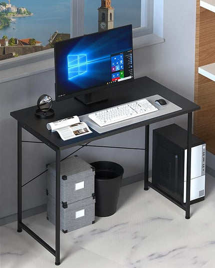 HealSmart Home Office Computer Desk, Modern Style Design with Headphone Hooks for Working, Writing and Gaming, 32 Inch, 40 Inches, Black - LeafyLoom