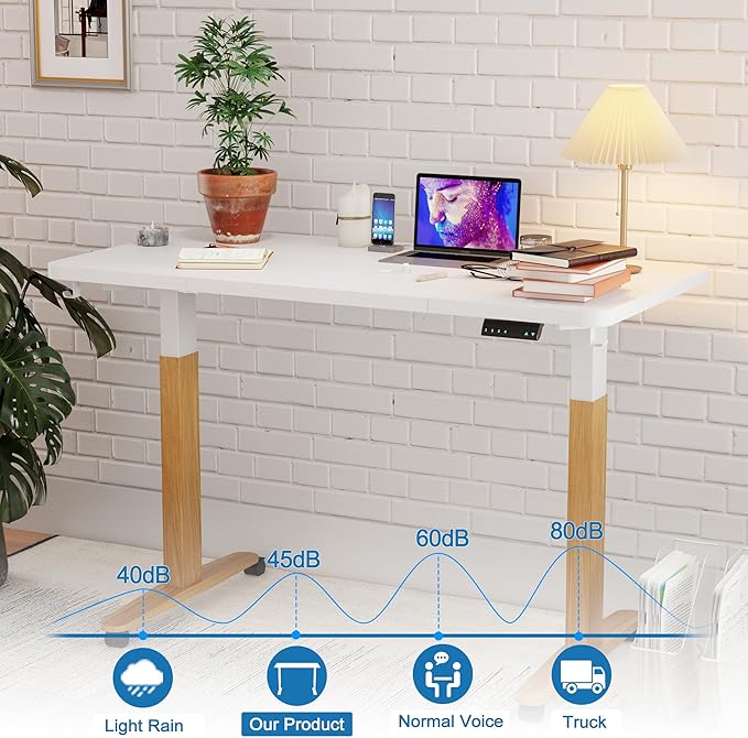 Monomi Electric Standing Desk, 55 x 28 inches Height Adjustable Desk, Ergonomic Home Office Sit Stand Up Desk with Memory Preset Controller (White Top/Wood Grain Frame) - LeafyLoom