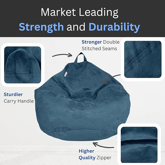 Bean Bag Stuffed Animal Storage Or Cover | No Filler | Extra Large | for Adults Or Kids | Double Stitched | Durable Zipper | Premium Microsuede - LeafyLoom
