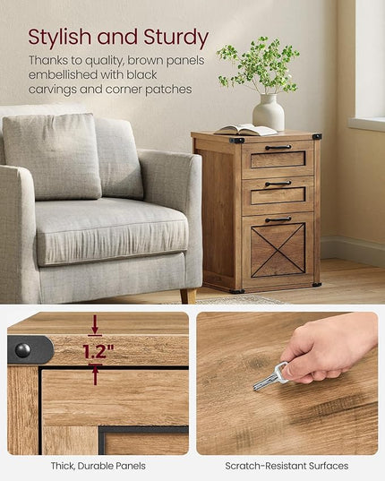 VASAGLE File Cabinet, Filing Cabinet with 3 Drawers, Printer Stand, Fit A4, Letter Size, Hanging File Folders, Modern Farmhouse Style, for Home Office, Study, Honey Brown UOFC054T41 - LeafyLoom
