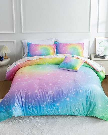 Btargot 6 Piece Tie Dye Constellation Comforter Set Bed in A Bag, Galaxy Rainbow Stars Pattern Bedding Set for Boys Girls Teen, Queen Multi - LeafyLoom