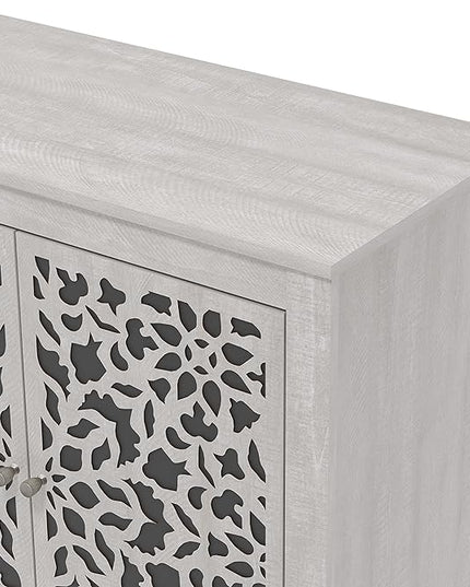 Galano Culbreath 4 Door Sideboard Buffet Cabinet with Storage and Adjustable Shelves, Storage Cabinet for Kitchen, Dining Room, Living Room, 15.67" D x 57.64" W x 30" H, Dusty Grey Oak - LeafyLoom