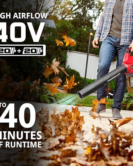 PowerSmart 40V Cordless Leaf Blower, Powerful 450CFM 130MPH Performance with 2X 2.0Ah Batteries & Chargers Included, for Quick & Easy Lawn Care (DB2201B) - LeafyLoom