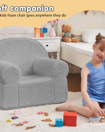 Toddler Chair Sherpa Couch Sherpa Kids Chair, Cuddly Kids Chairs Comfy Toddler Plush Chair Toddler Couch Reading Chair for Kids Fuzzy Baby Chair Grey - LeafyLoom
