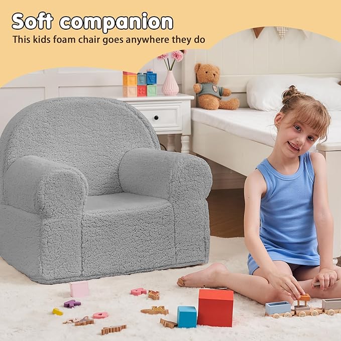Toddler Chair Sherpa Couch Sherpa Kids Chair, Cuddly Kids Chairs Comfy Toddler Plush Chair Toddler Couch Reading Chair for Kids Fuzzy Baby Chair Grey - LeafyLoom