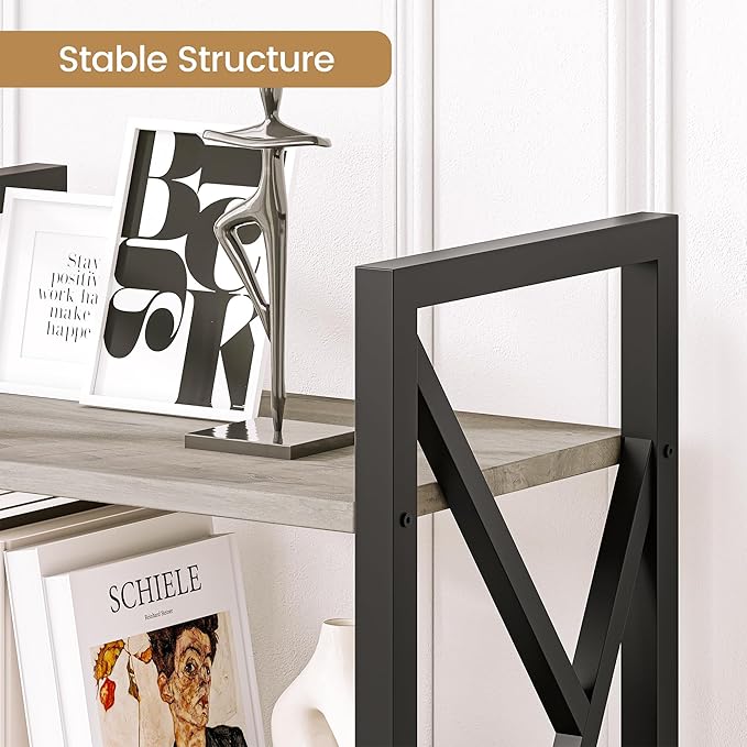 GAOMON Triple Wide 5 Tier Book Shelf, 70.8” Tall Bookcase with 14 Open Shelves, Large Industrial Bookshelves and Bookcases with Metal Frame for Home Office, Study Room, Living Room-Grey - LeafyLoom