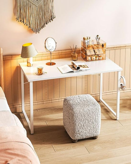 Coleshome 48 Inch Computer Desk, Modern Simple Style Desk for Home Office, Study Student Writing Desk, White - LeafyLoom
