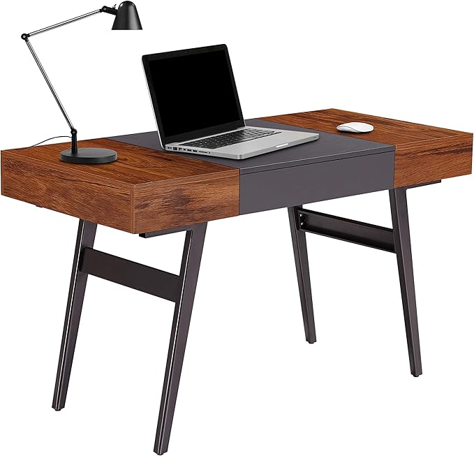 Techni Mobili 59" W x 57.3" D x 30" H 2-Tone L-Shaped Desk and Mahogany Expandable Storage Writing Desk Bundle - LeafyLoom