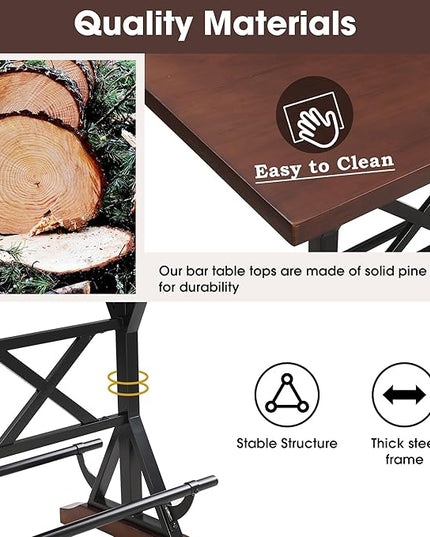 NicBex Small Dining Table for 2 Bar Table and Chairs Set 59" Wooden Sofa Side Table with Adjustable Height Stools, Modern Bar Table and Chairs for Living Room, Dining Room, Espresso - LeafyLoom