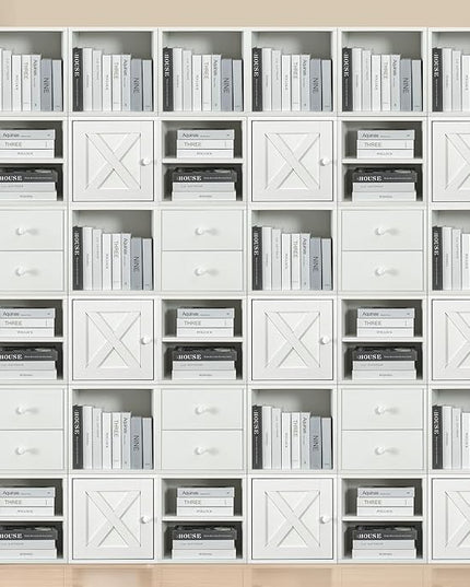 Magic DIY Cube Storage Organizer -Cube Storage Shelf -Wood Storage Cubes -Stackable Cubes Perfect for Books Clothes Toy(Pure White-Washed, General Cube) - LeafyLoom