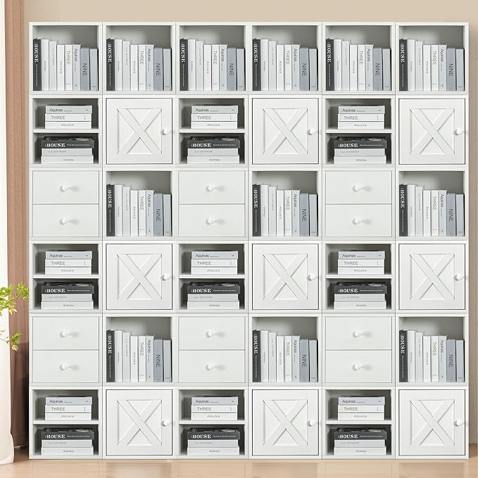Magic DIY Cube Storage Organizer Stackable Cubes for Home Books Clothes Toy -Modular Cubby Storage System -Stackable Storage Cubes -Bookcase Closet (Pure white-washed, 1 Layer Cube) - LeafyLoom