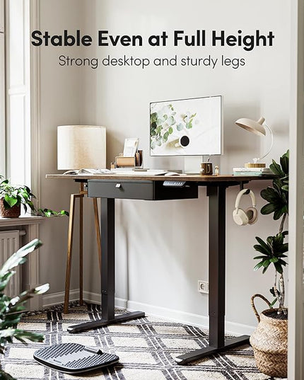 BANTI Electric Standing Desk with Drawer, Adjustable Height Sit Stand Up Desk, Home Office Desk Computer Workstation, 48x24 Inches, Vintage Brown - LeafyLoom