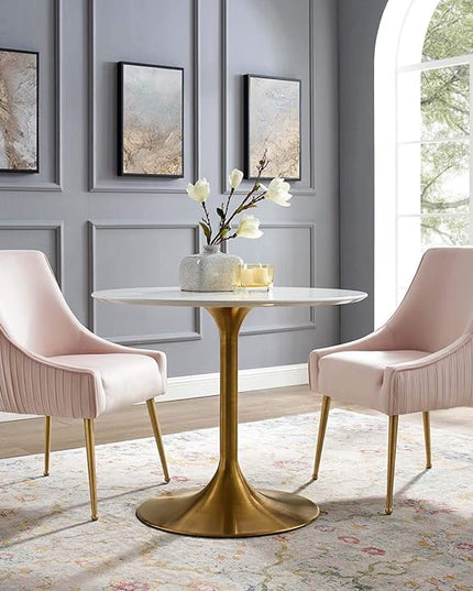 Modway Discern Pleated Back Upholstered Performance Velvet Dining Chair Set of 2, Pink - LeafyLoom