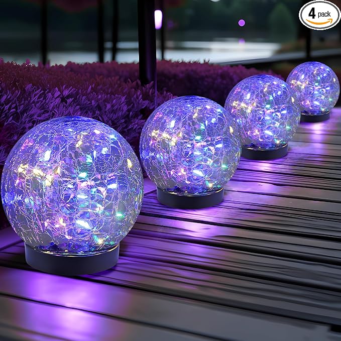 Solar Globe Lights Outdoor Waterproof-Solar Balls for Garden-Cracked Glass Ball Solar Lights Outdoor-Solar Orbs for Outside-Outdoor Decorations for Patio and Yard Lawn Backyard Decor JKIMK
