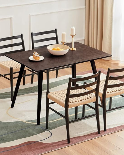 STARY Wood Rattan Dining Room Chairs Set of 2 with Comfortable Woven Seat, Fully assembled, New Black - Set of 4 - LeafyLoom