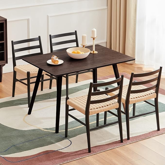 STARY Wood Rattan Dining Room Chairs Set of 2 with Comfortable Woven Seat, Fully assembled, New Black - Set of 4 - LeafyLoom