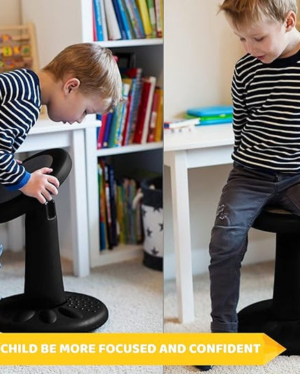 Studico ActiveChairs Kids Wobble Chair, Flexible Elementary Classroom Seating, Improves Focus, Posture and Helps ADHD/ADD, Sensory Chair, Active Fidget Chairs, Pre-Teen 17.75" Stool, Ages 7-12, Black - LeafyLoom