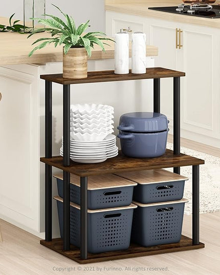 Furinno Turn-N-Tube 3-Tier Toolless Kitchen Storage Shelf, Amber Pine/Black - LeafyLoom