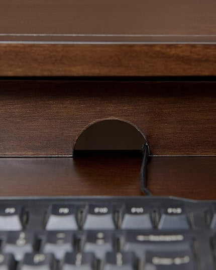 Leick Home Riley Holliday Computer Desk with Dropfront Keyboard Drawer, FURNITURE, Espresso/Gold - LeafyLoom