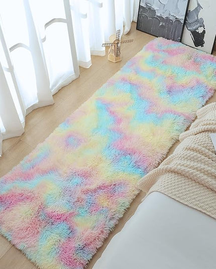AROGAN Soft Rainbow Area Rugs for Girls Room 2x6 Feet, Fluffy Girls Bedroom Rugs, Princess Rug, Cute Colorful Carpet for Kids Teens Nursery Toddler, Pink - LeafyLoom