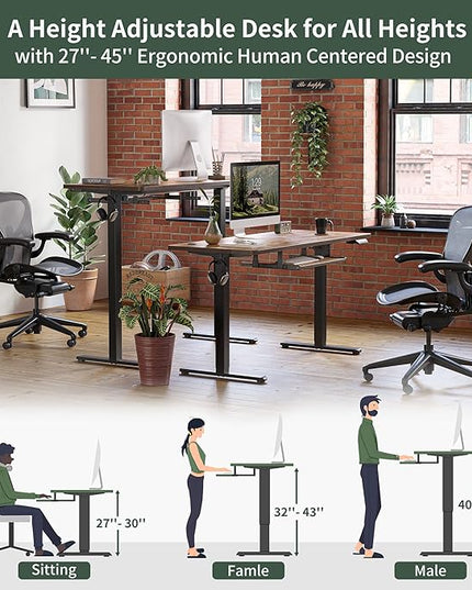FEZIBO Standing Desk with Keyboard Tray, 48 × 24 Inches Electric Height Adjustable Desk, Sit Stand Up Desk, Computer Office Desk, Rustic Brown - LeafyLoom
