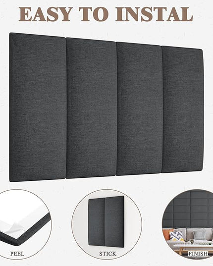 King Headboard, Wall Mounted Peel and Stick Headboard, Upholstered Tufted Bed Headboard for King Size Bed, Floating Dorm Bedroom Tall Headboard Soundproof Wall Panels (12 Panels, 10"x24") - LeafyLoom